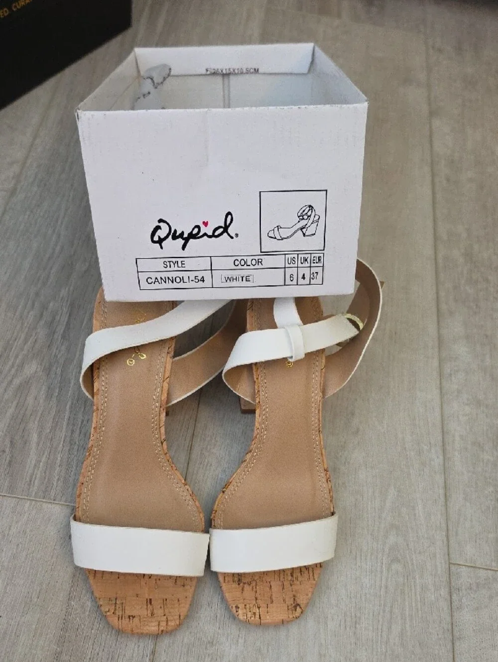 Qupid White Cork Block Heel Sandals with Ankle Strap